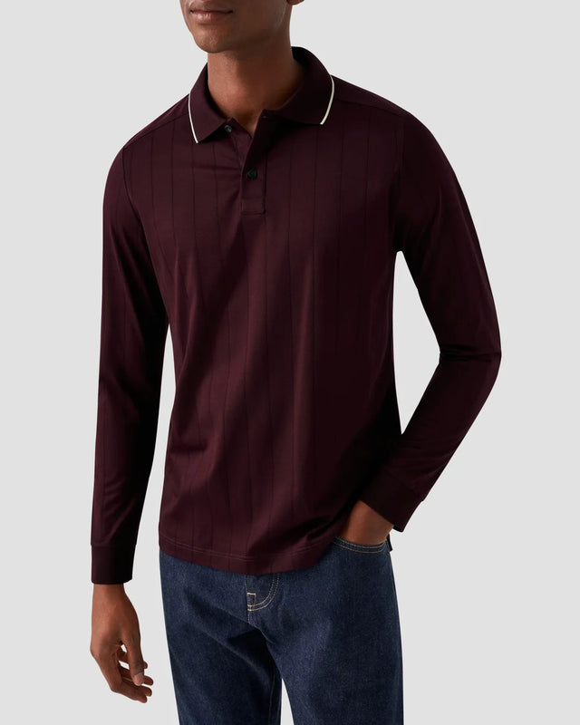 Burgundy Striped Filo di Scozia Jacquard Polo Shirt - Eton