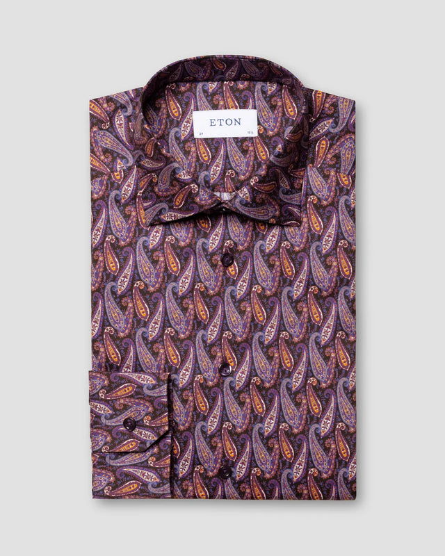 Signature-Twill-Hemd mit Paisley-Print Dunkelviolett - Eton