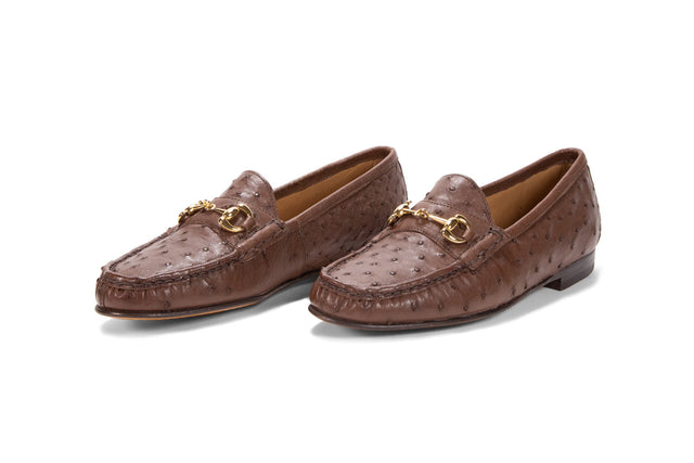 Ostrich Leather Bit Loafer (Gold Bit)