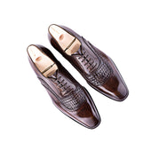 Straight Wing Dress Oxford With Croc Application In Dark Brown Calf Leather