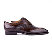 Straight Wing Dress Oxford With Croc Application In Dark Brown Calf Leather