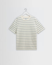 Dean - Ecru And Blue Stitch Stripe Organic Cotton T-Shirt