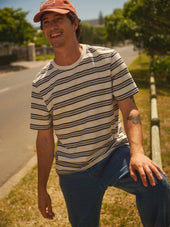 Dean And Navy Textured Stripe Organic Cotton T Shirt