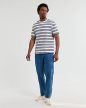 Dean And Navy Textured Stripe Organic Cotton T Shirt