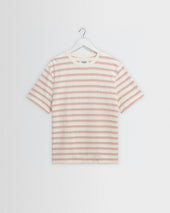Dean - Ecru And Rust Stitch Stripe Organic Cotton T-Shirt