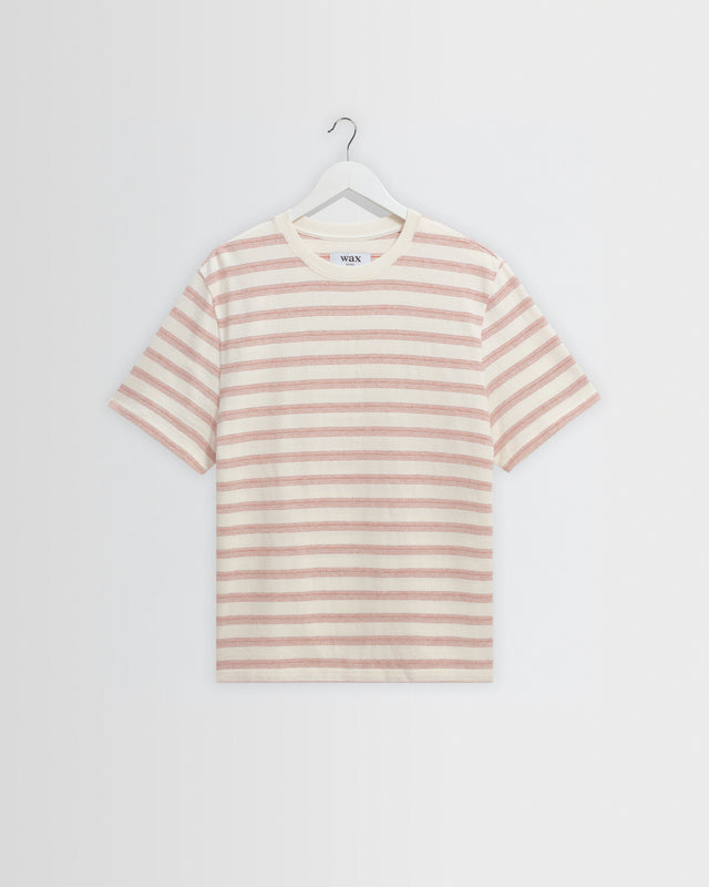 Dean - Ecru And Rust Stitch Stripe Organic Cotton T-Shirt