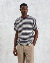 Dean Ecru Striped Textured Organic Cotton T Shirt