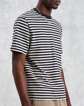 Dean Ecru Striped Textured Organic Cotton T Shirt