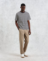 Dean Ecru Striped Textured Organic Cotton T Shirt