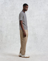 Dean Ecru Striped Textured Organic Cotton T Shirt