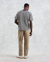 Dean Ecru Striped Textured Organic Cotton T Shirt