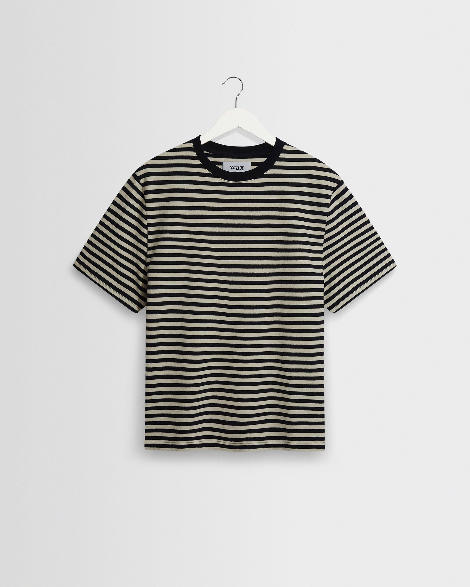 Dean Ecru Striped Textured Organic Cotton T Shirt
