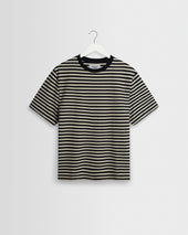 Dean - Navy/Ecru Striped Textured Organic Cotton T-Shirt