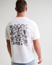 Dean Off White And Charcoal 90s Doodle Graphic Cotton T Shirt