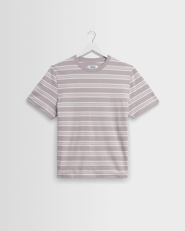 Dean - Taupe And Ecru Textured Stripe Organic Cotton T-Shirt