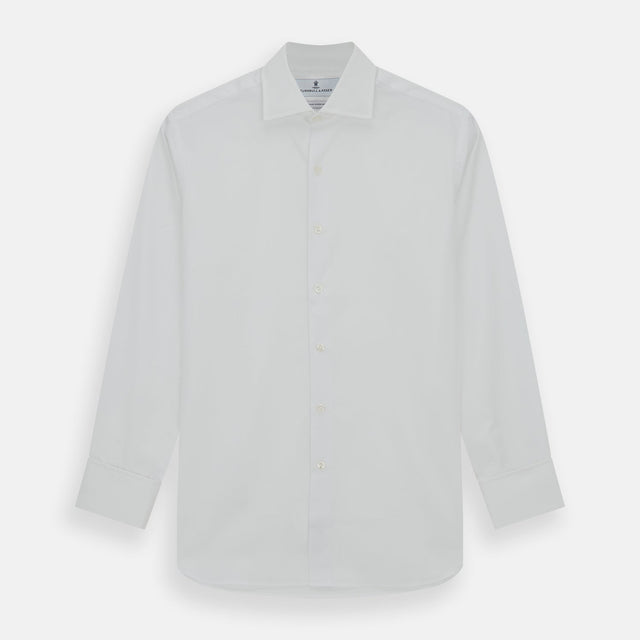 Tailored Fit Plain White Cotton Shirt with Kent Collar and Double Cuffs