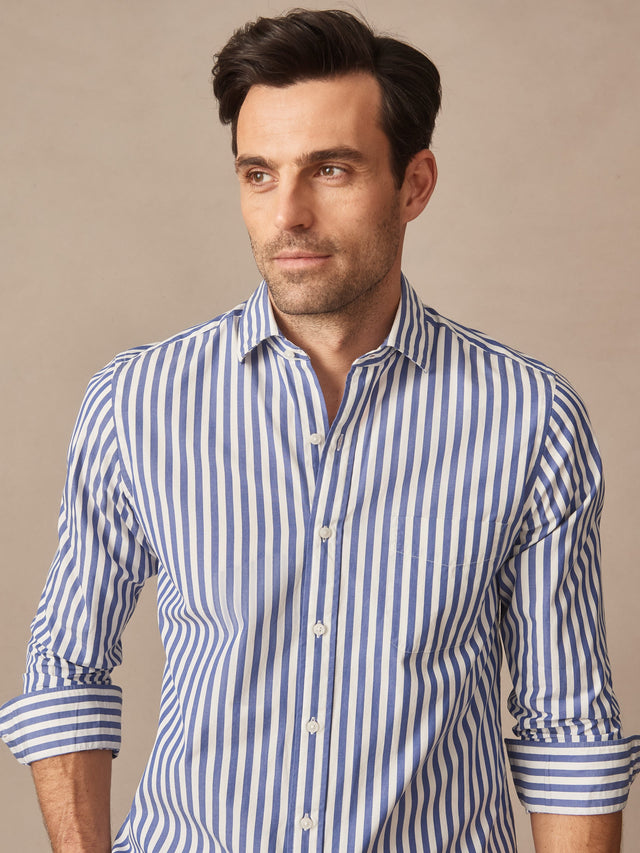 Blue/White Awning Stripe Gramercy Cotton Shirt | Men's Shirts | J.McLaughlin