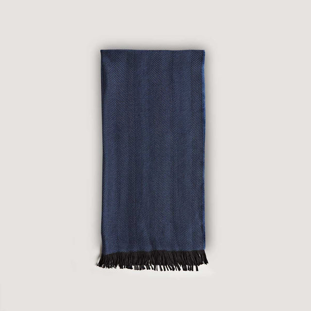 Deep Blue Herringbone Silk & Cashmere Scarf