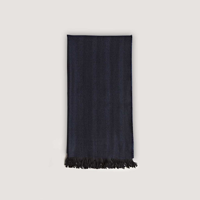 Deep Navy Herringbone Silk & Cashmere Scarf