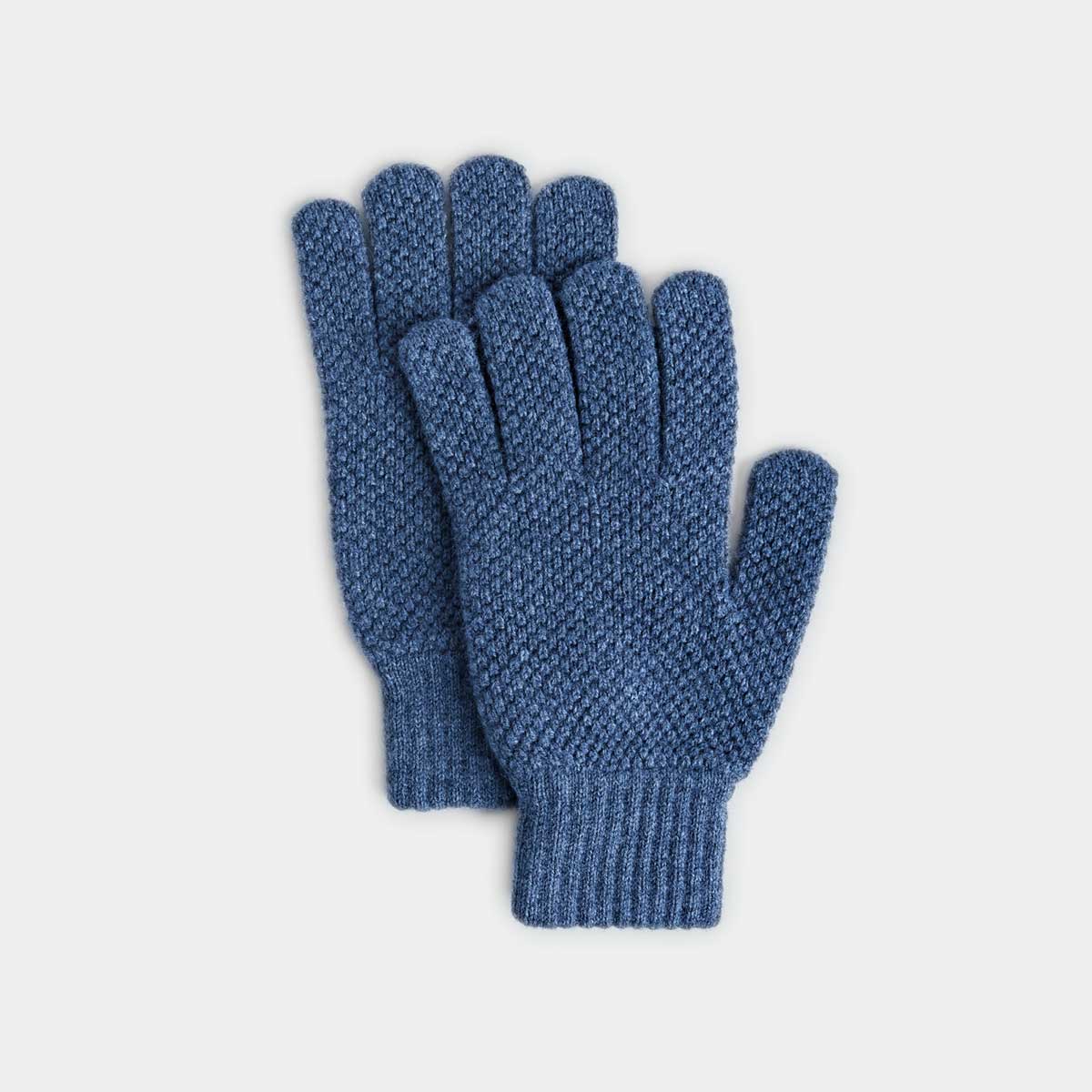 Blue Moss Stitch Pure Cashmere Gloves
