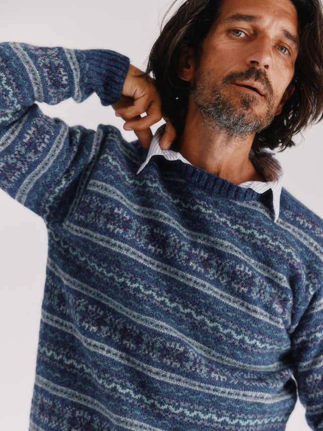 Blue Mogganer Port Errol Fairisle - Denim Blue