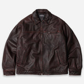 DESTROYED COWHIDE LEATHER JACKET - BROWN