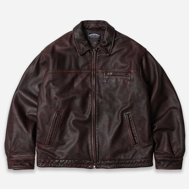 DESTROYED COWHIDE LEATHER JACKET - BROWN