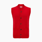 Red Merino V Neck Sleeveless Cardigan