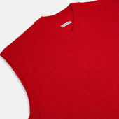 Red Fine Merino V Neck Vest