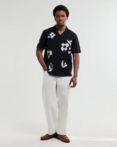 Didcot And Beige Abstract Applique Short Sleeve Shirt