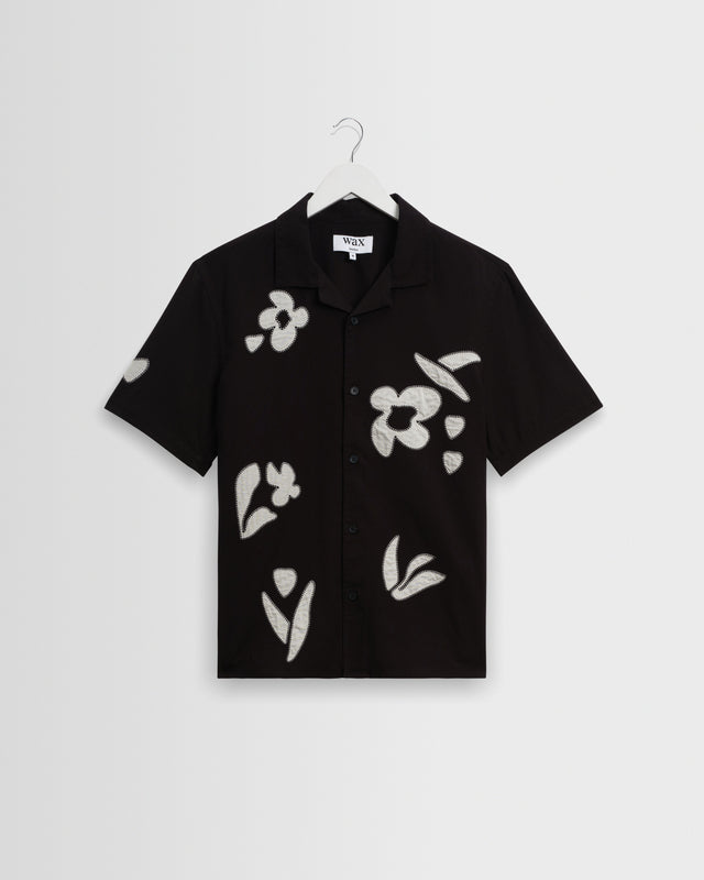 Didcot - Black And Beige Abstract Applique Short-Sleeve Shirt