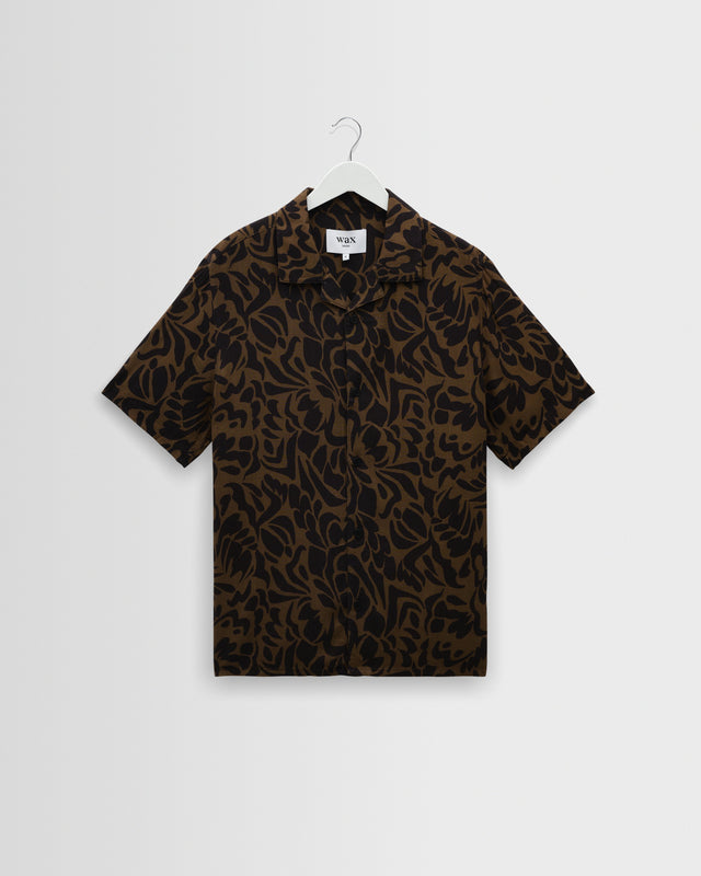 Didcot - Black And Brown Floral Viscose Short-Sleeve Shirt