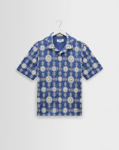 Didcot - Blue And Ecru Corded Lace Short-Sleeve Shirt