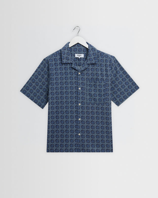Didcot - Blue Tile Print Short-Sleeve Shirt