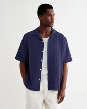 Didcot Blue Double Weave Seersucker Short Sleeve Shirt