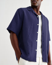 Didcot Blue Double Weave Seersucker Short Sleeve Shirt