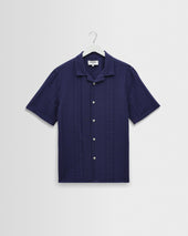 Didcot - Dark Blue Double-Weave Seersucker Short-Sleeve Shirt