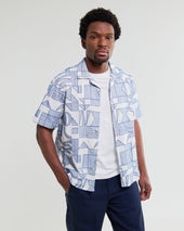 Didcot And Blue Geometric Embroidered Short Sleeve Shirt