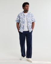 Didcot And Blue Geometric Embroidered Short Sleeve Shirt