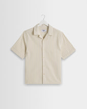 Didcot - Ecru And Blue Seersucker Stripe Short-Sleeve Shirt
