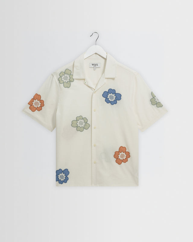 Didcot - Ecru And Multicolour Floral Applique Short-Sleeve Shirt