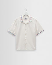 Didcot - Ecru Cross-Stitch Border Short-Sleeve Shirt