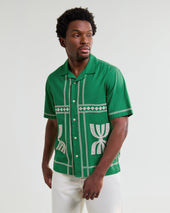 Didcot Green And White Border Applique Short Sleeve Shirt