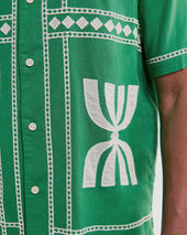 Didcot Green And White Border Applique Short Sleeve Shirt
