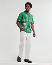 Didcot Green And White Border Applique Short Sleeve Shirt