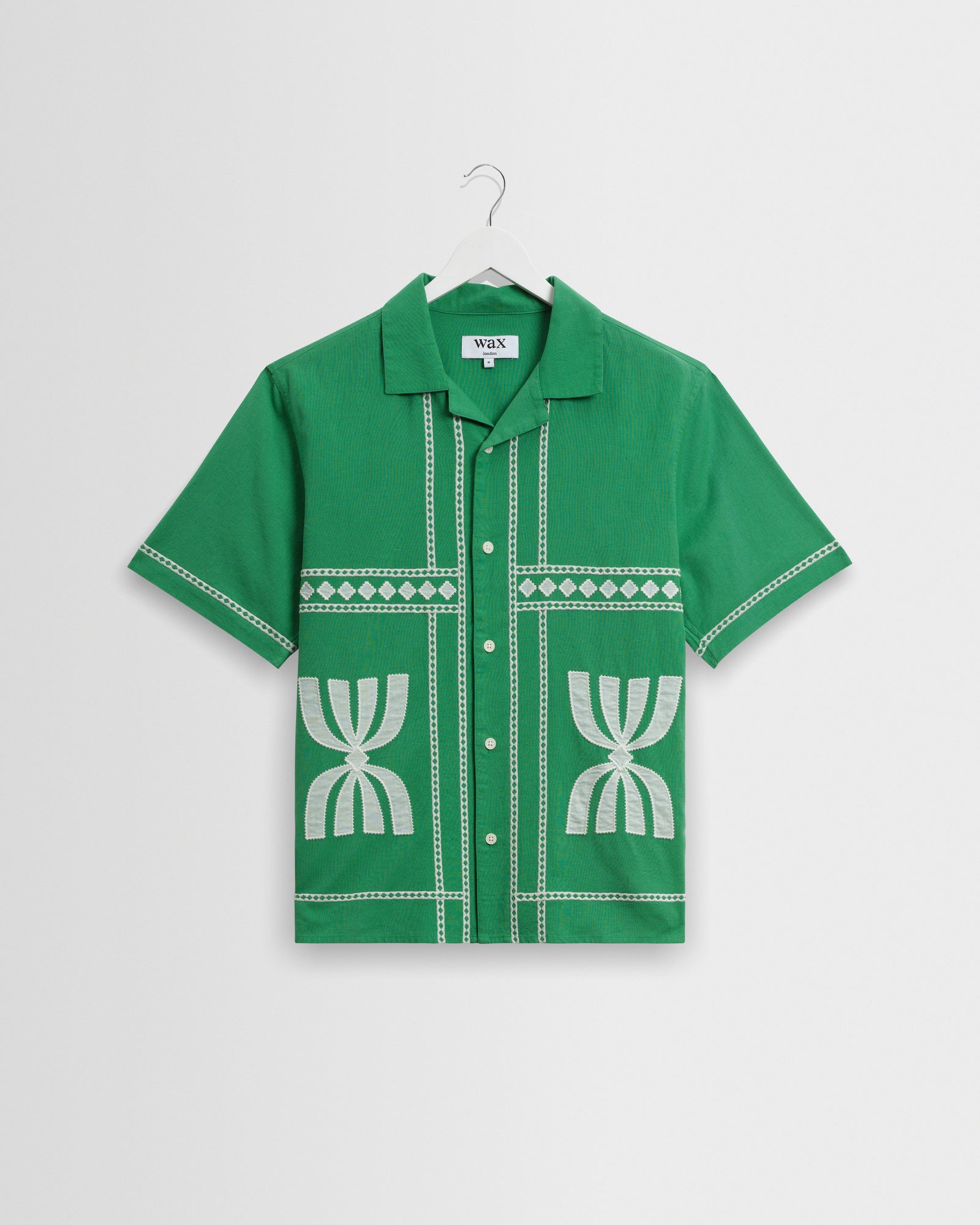 Didcot Green And White Border Applique Short Sleeve Shirt