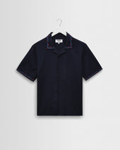 Didcot - Navy Cross-Stitch Border Short-Sleeve Shirt