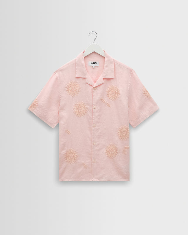 Didcot - Pink Flower Embroidered Short-Sleeve Shirt