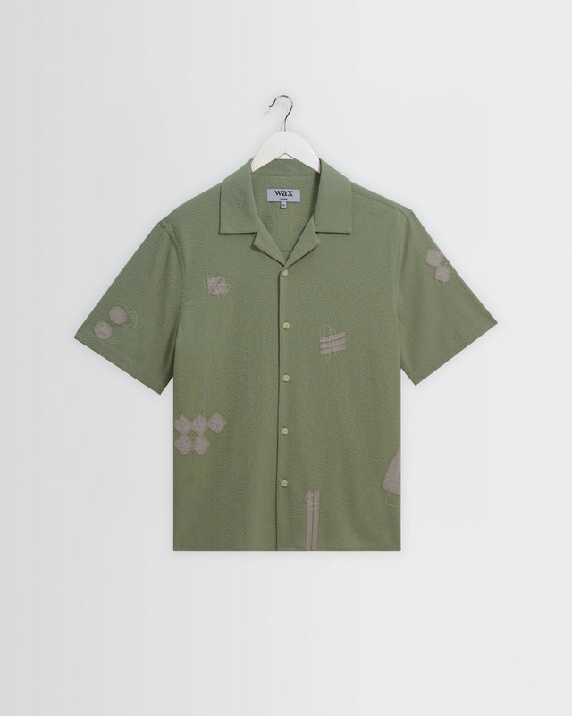 Didcot - Sage And Ecru Scribble Applique Short-Sleeve Shirt