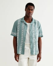 Didcot Sea Green And Ecru Embroidered Short Sleeve Shirt